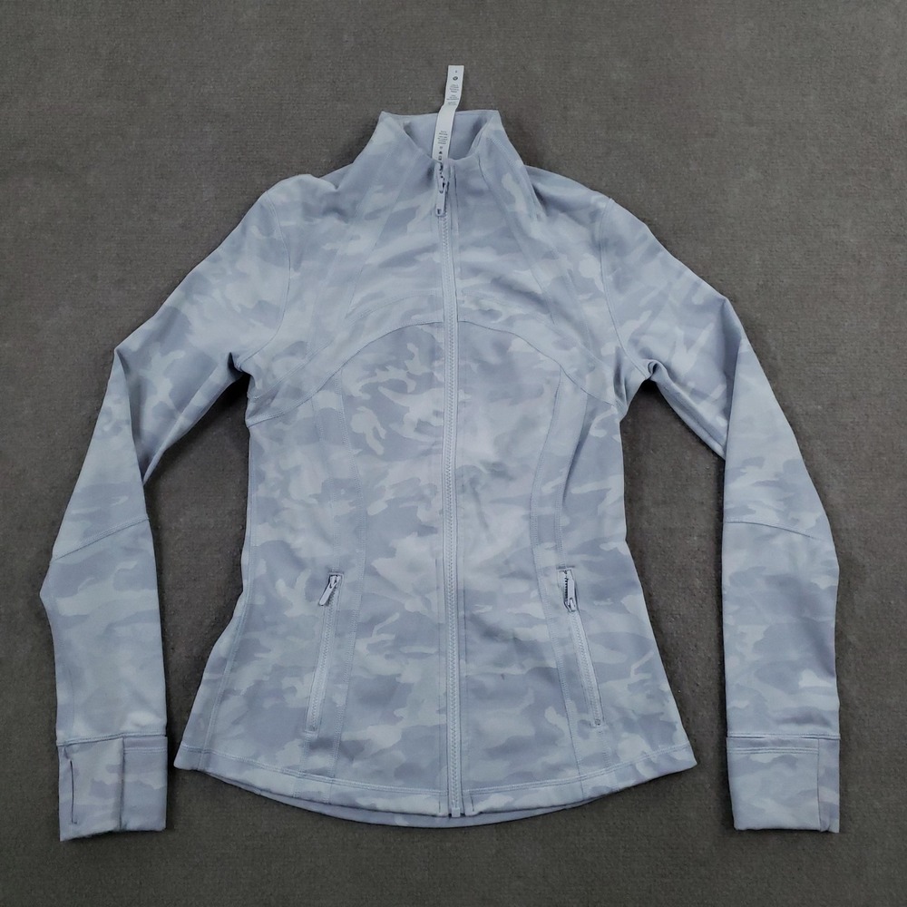 Lululemon Define Jacket Womens 8 Gray Camo Full Zip Hooded Thumbholes Pockets